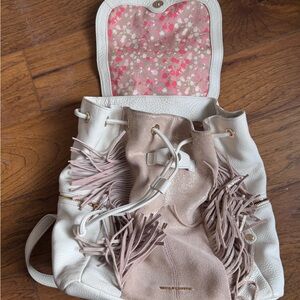 Vera Bradley Fringe Backpack - white and tan